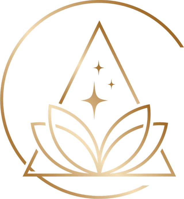 Símbolo Portal Despertar Essencial: flor de lótus, triângulo ascendente e brilhos